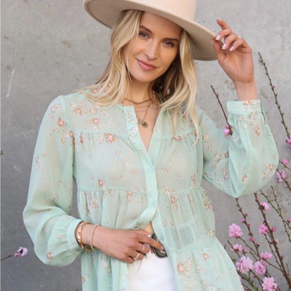 Button front tiered blouse